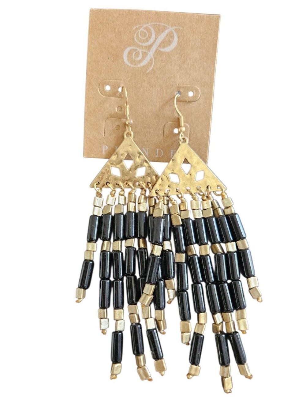 Plunder Black & Gold Tone Beaded Dangle Earrings